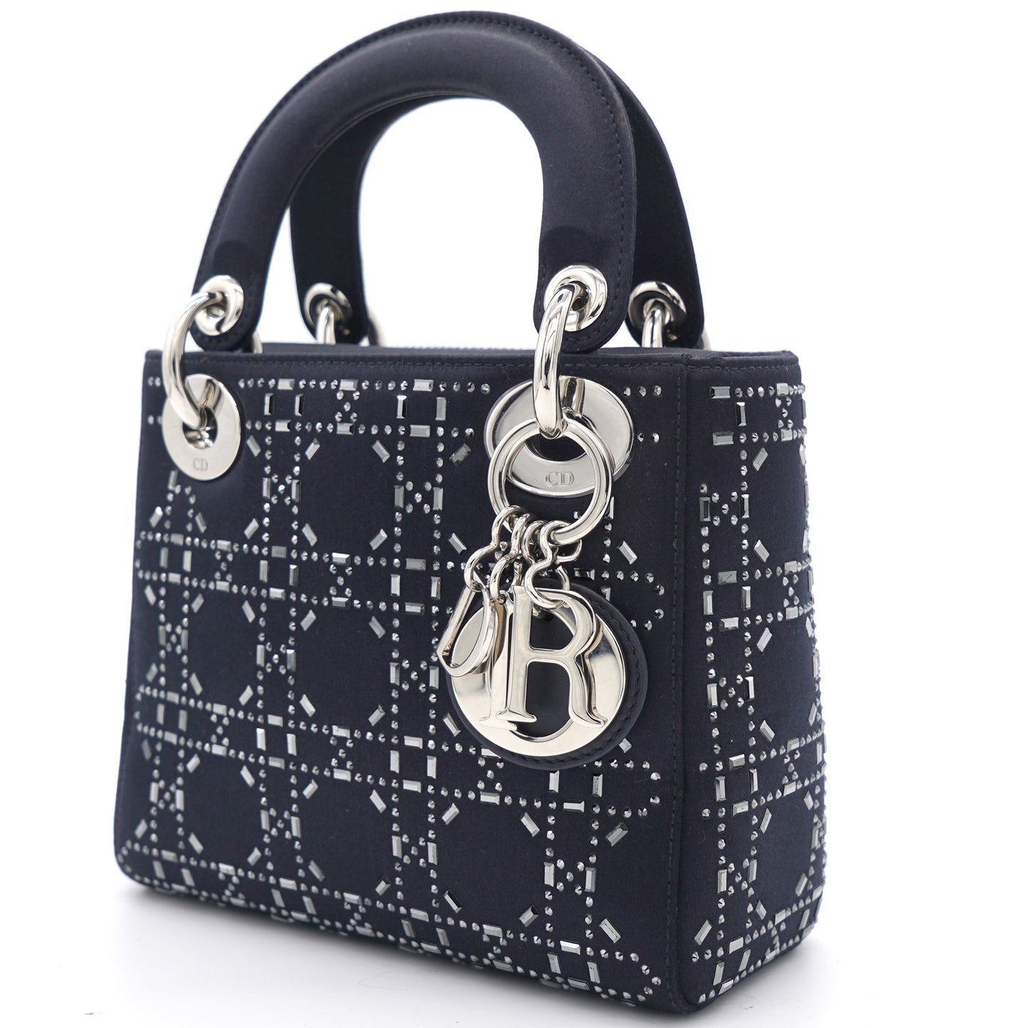 Dior Satin Crystal Cannage Mini Lady Dior Black