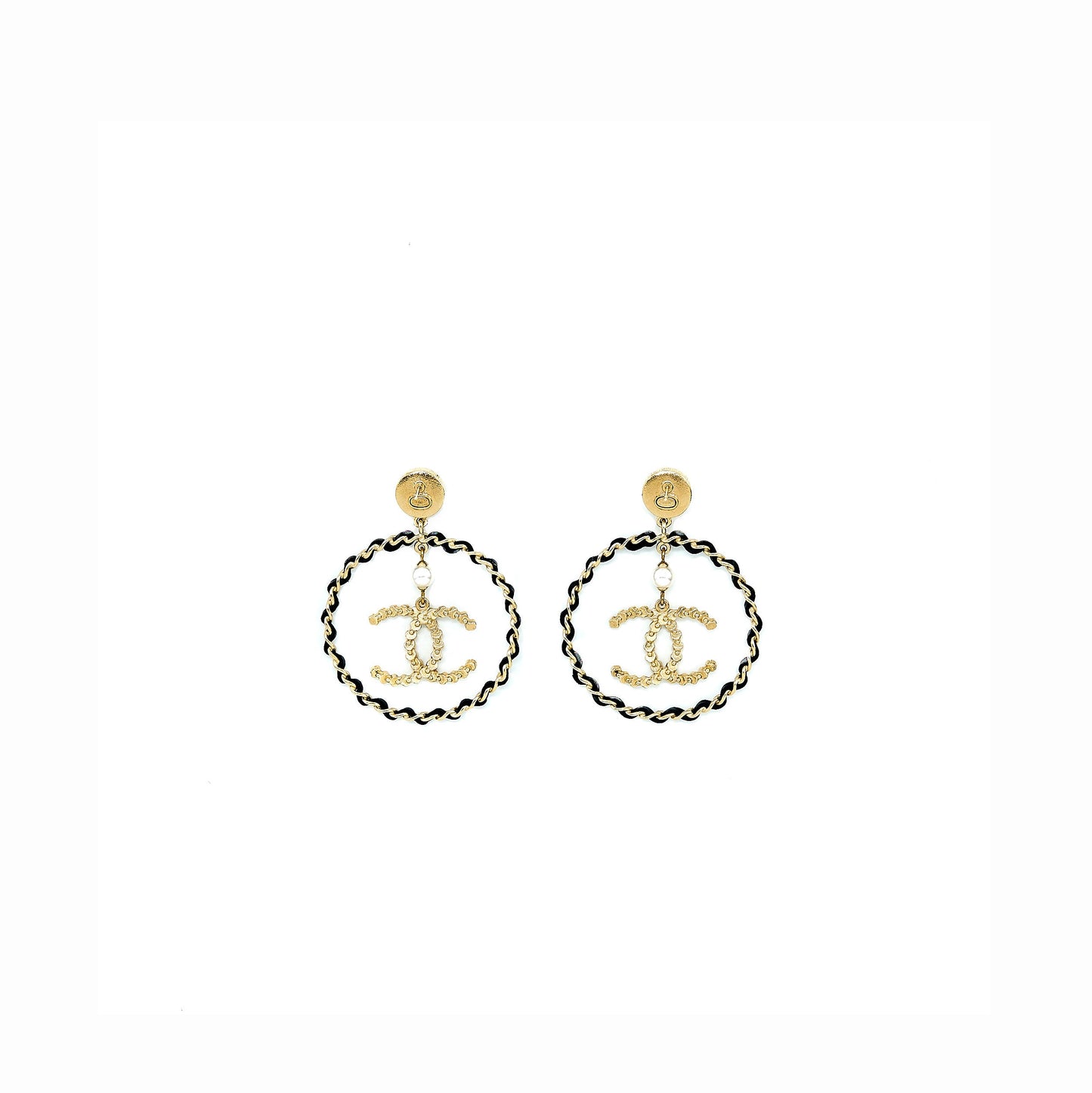 Chanel Giant Round CC Earring Black/Gold Tone
