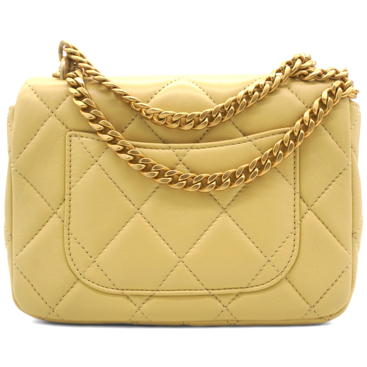 Chanel Lambskin Enamel Quilted Pending CC Mini Square Flap Yellow