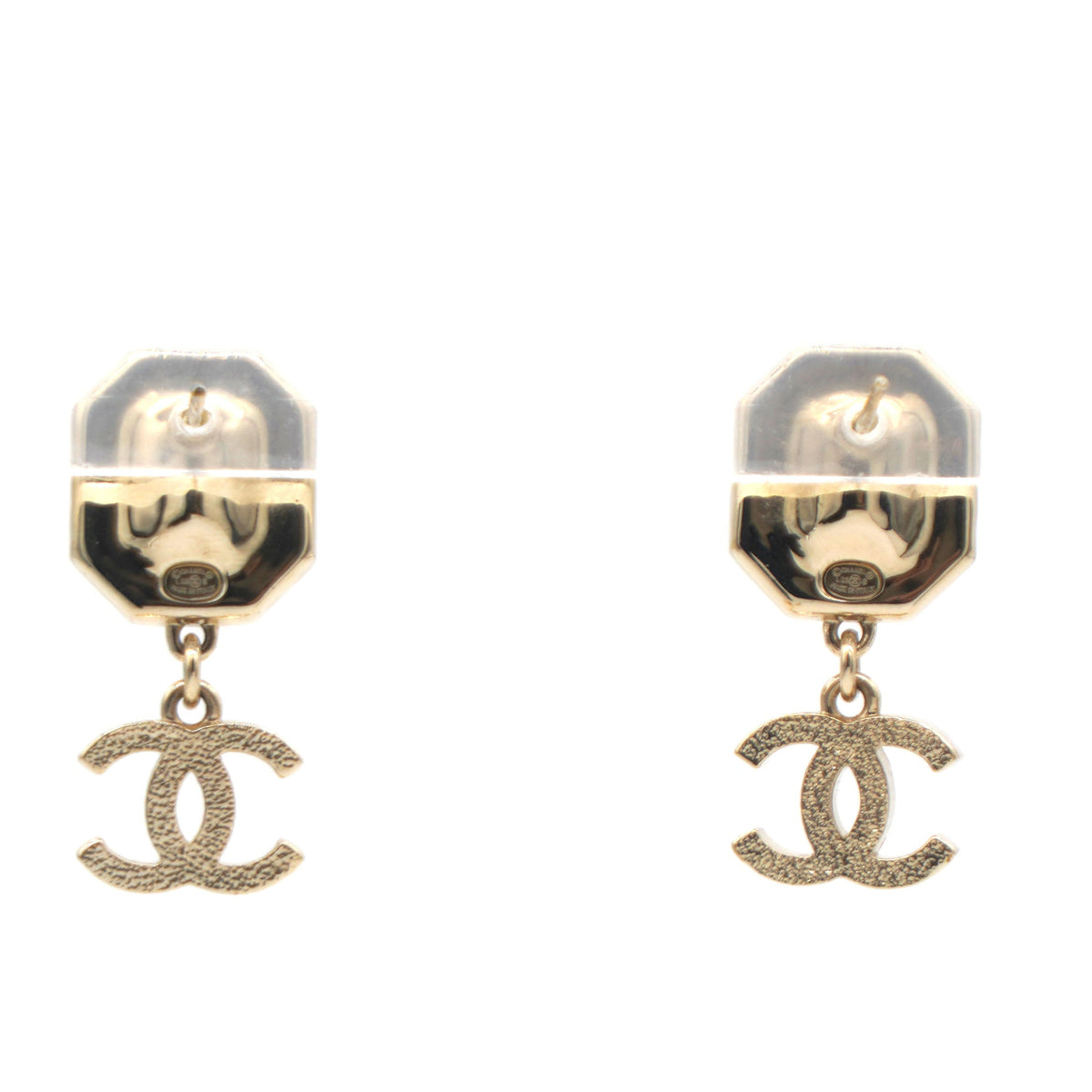 Chanel Gold Pearl White Crystal CC Logo Classic Stud Earrings
