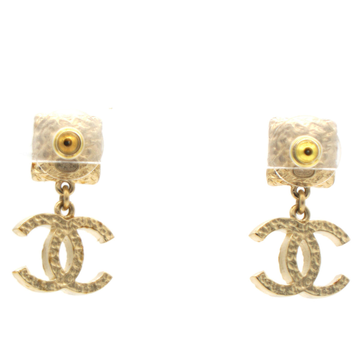 Chanel Iridescent Baguette Crystal CC Drop Earrings Gold
