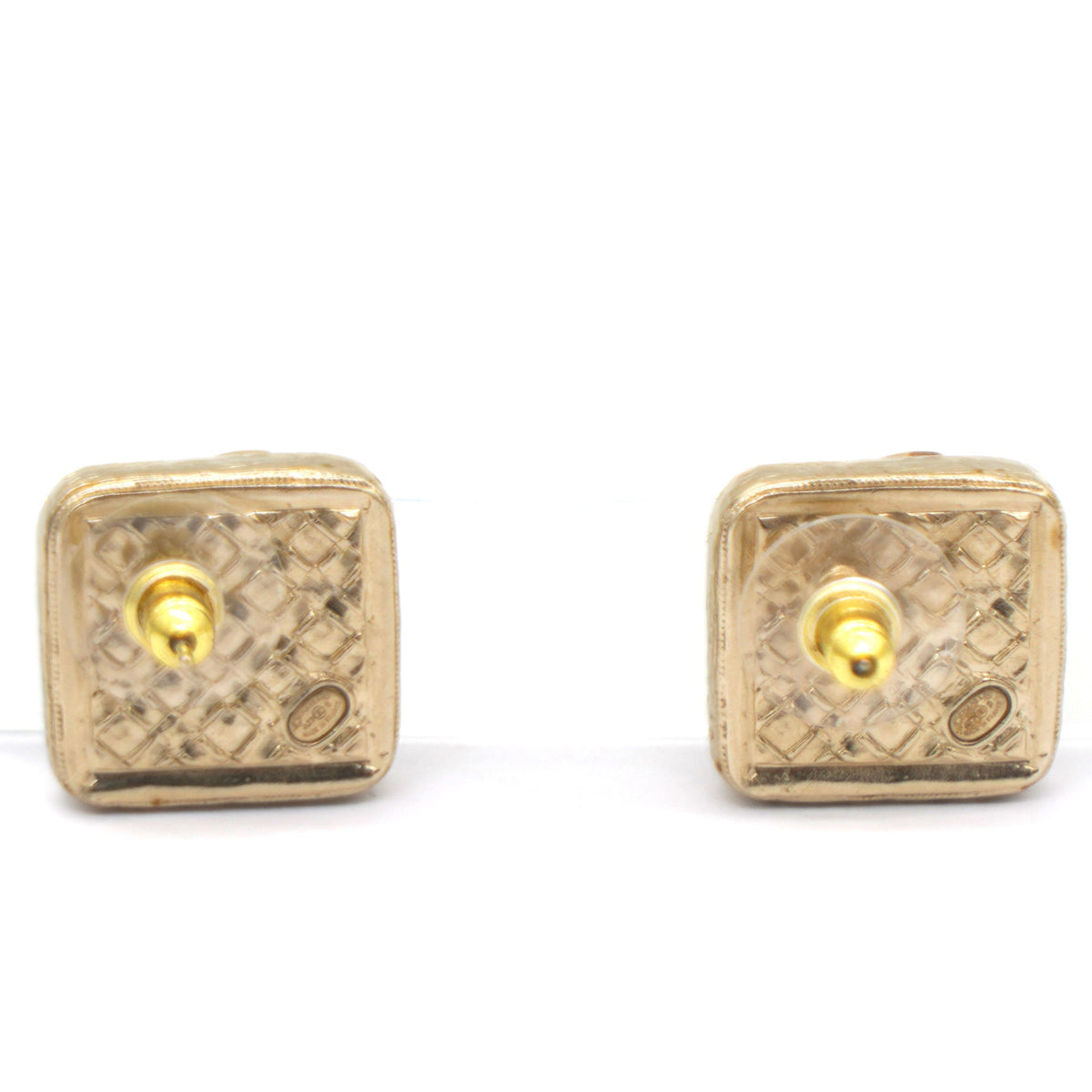 Chanel Square Rhinestone CC Logo Earrings
