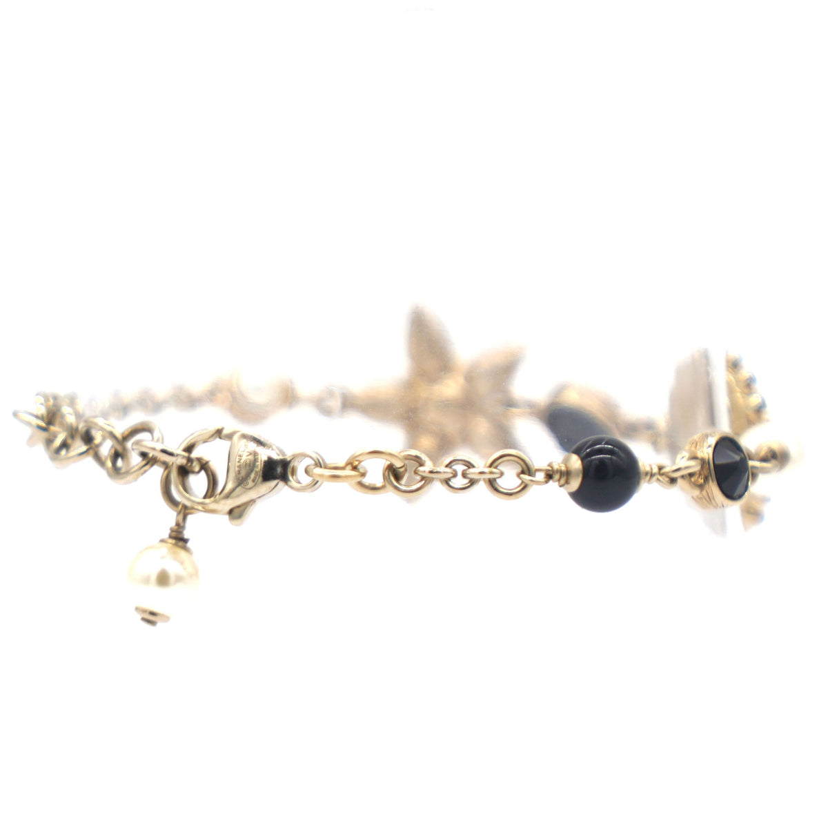 Chanel Gold Pearl & Crystal CC Flower Charm Bracelet