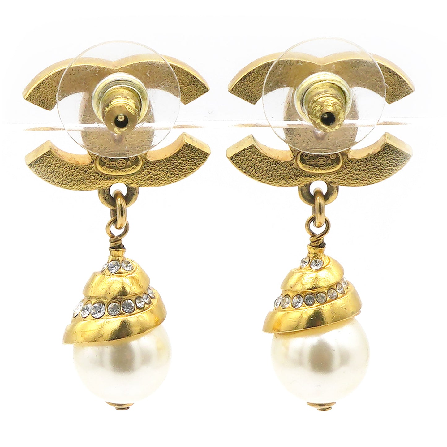 Chanel CC Logo Pearl Earrings