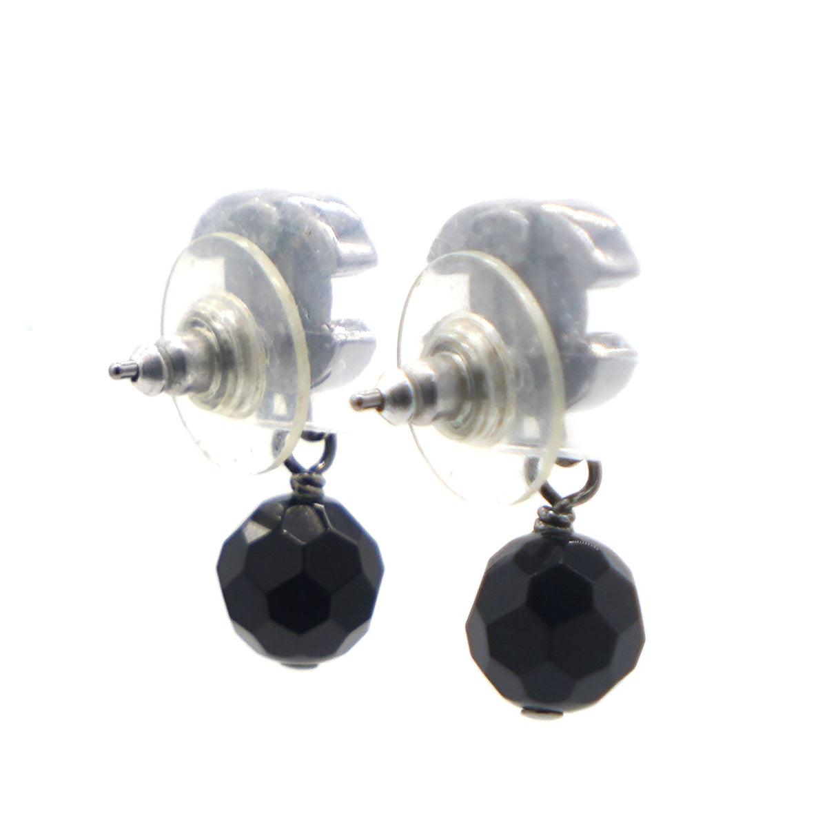 Chanel Ruthenium Bead CC Drop Earrings Black