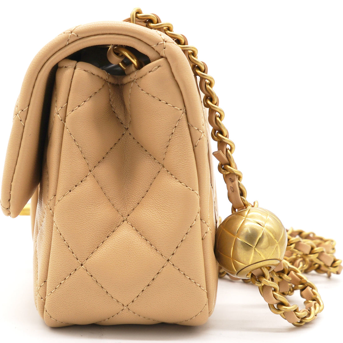 Chanel Lambskin Quilted Mini Pearl Crush Rectangular Flap Beige
