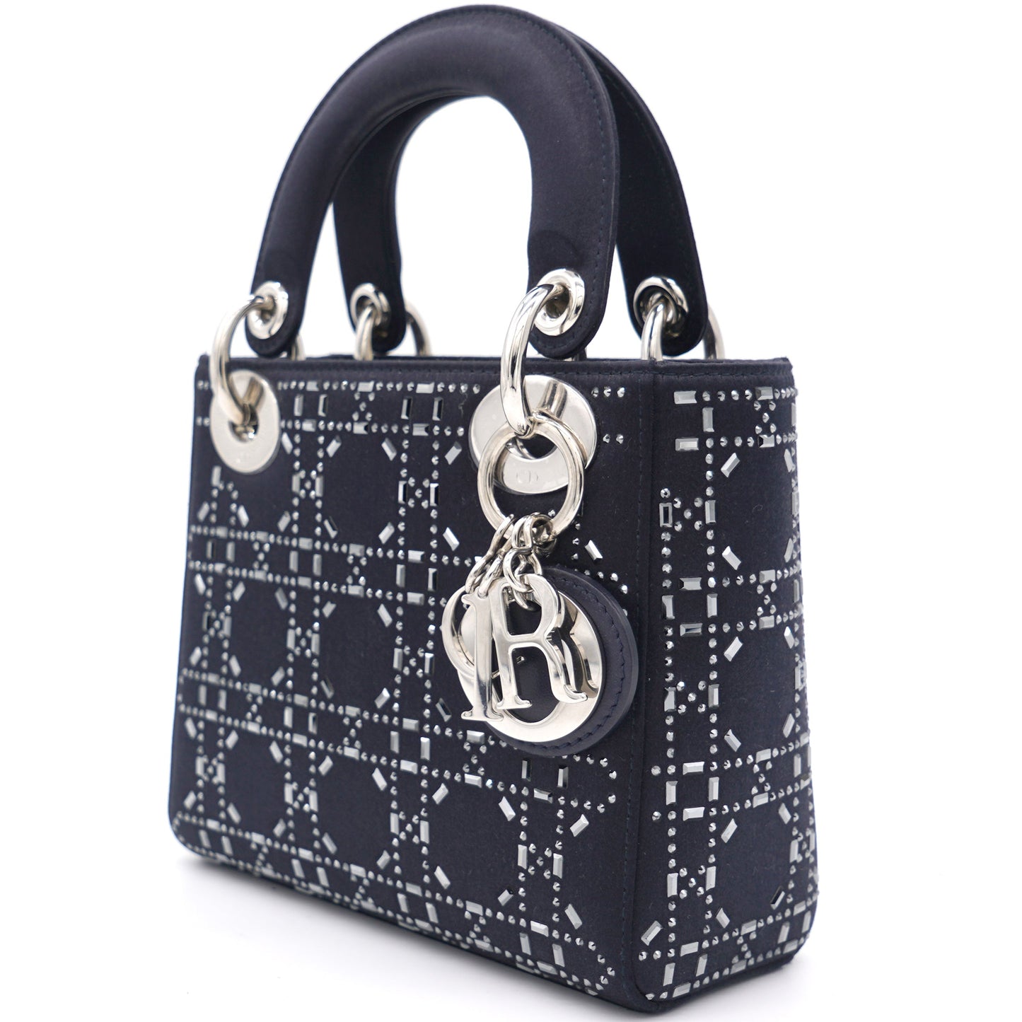 Dior Satin Crystal Cannage Mini Lady Dior Black