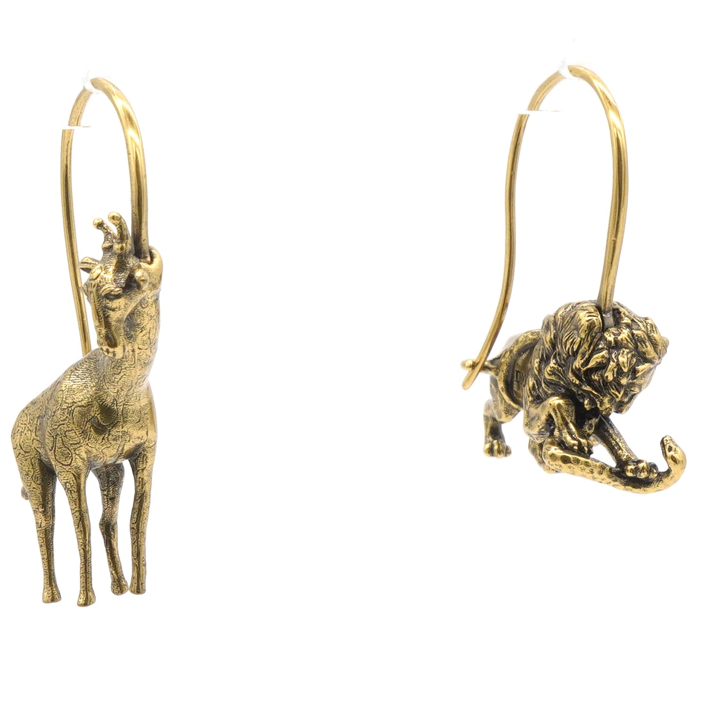 Dior Metal Lion Giraffe D-Wild Hoop Earrings Antique Gold