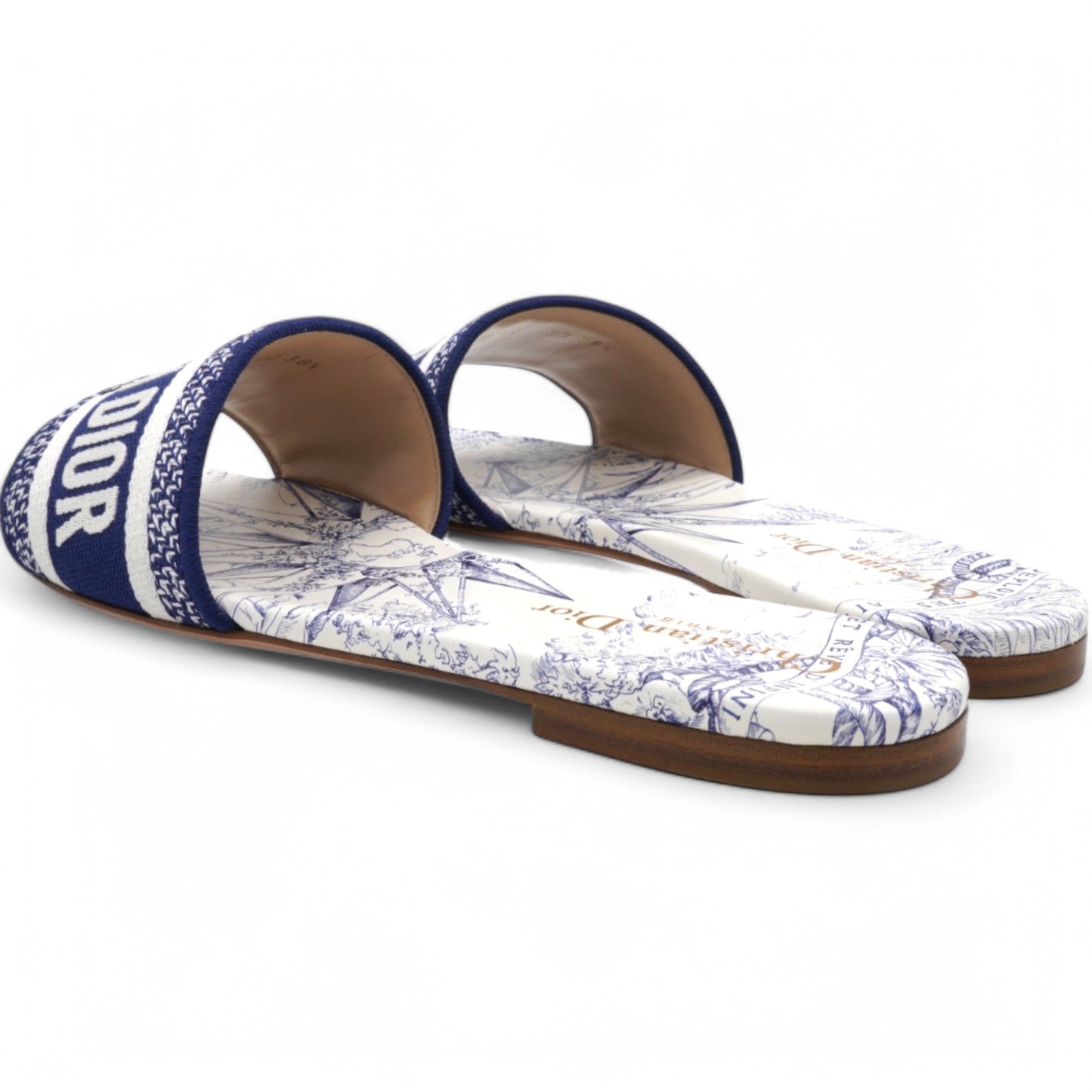 Dior Navy Blue/Grey Canvas Dway Slide Flats Size38.5
