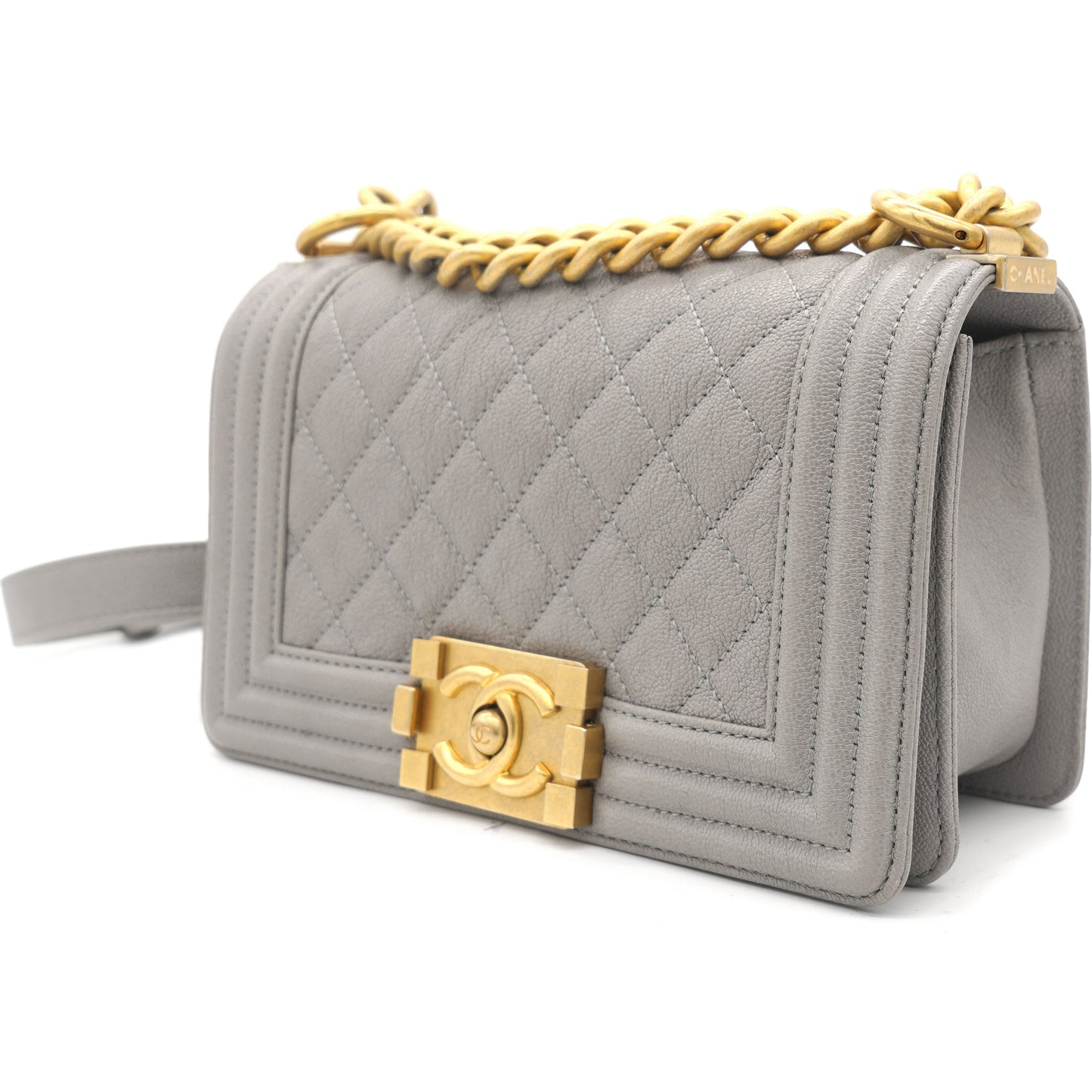 Chanel Grey Quilted Caviar Leather Small Boy Flap Bag