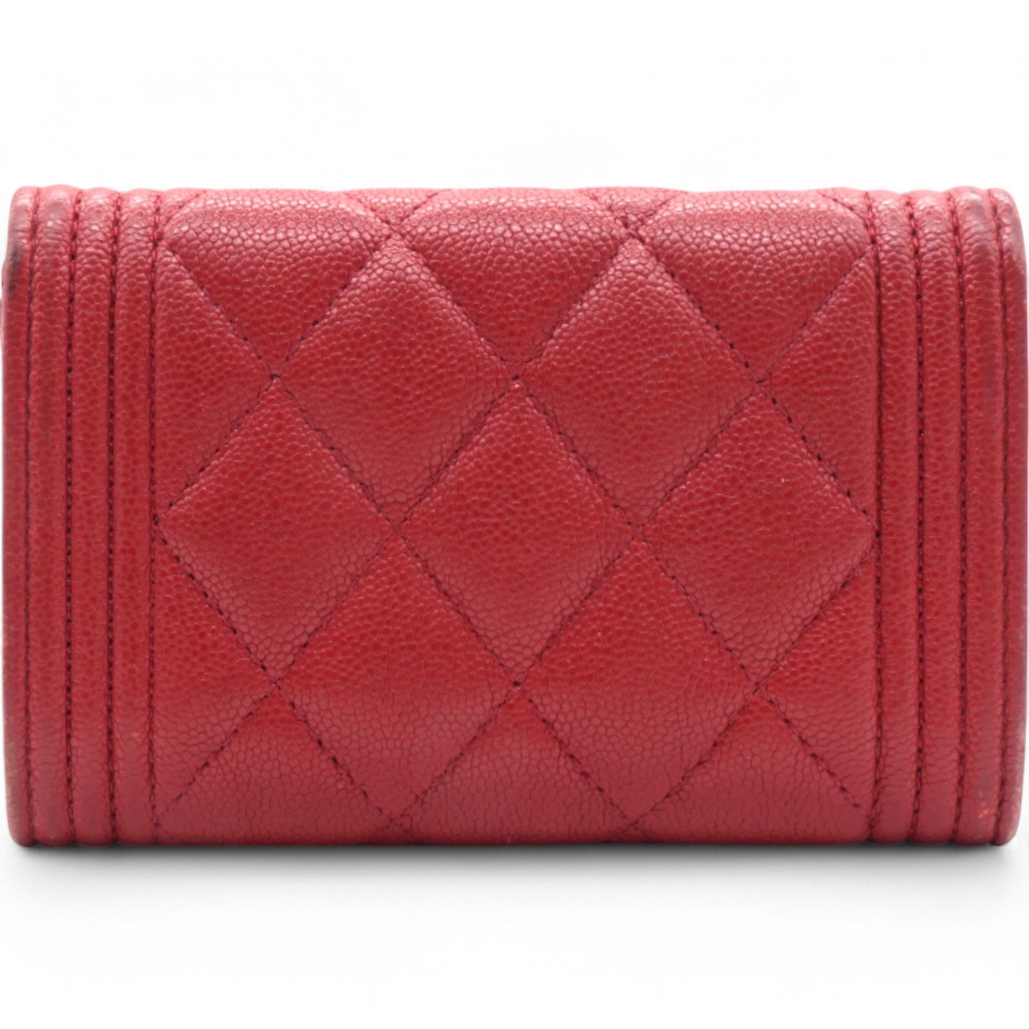 Chanel Caviar Quilted Boy Flap Card Holder Wallet Red