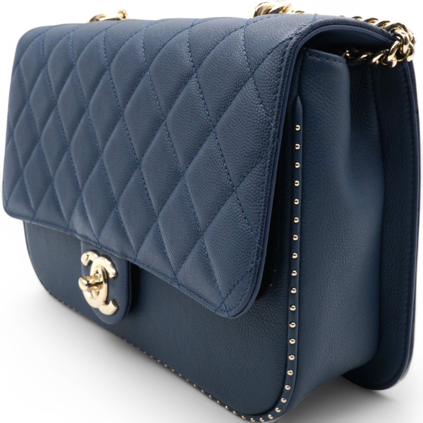 Chanel Matelasse Coco Mark Chain Caviar Shoulder Bag Navy