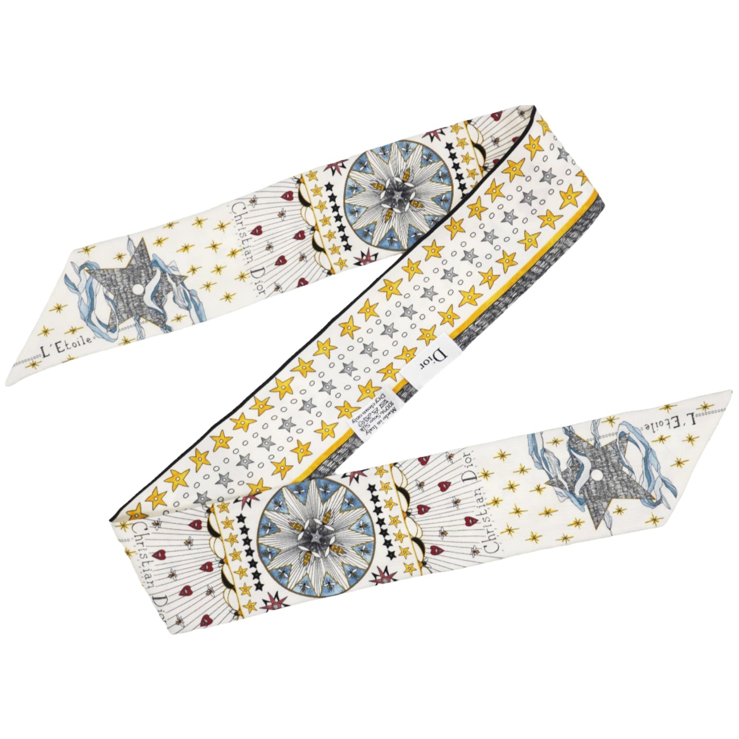 Dior White/Red Silk L'Etoile Tarot Mitzah Twilly Scarf