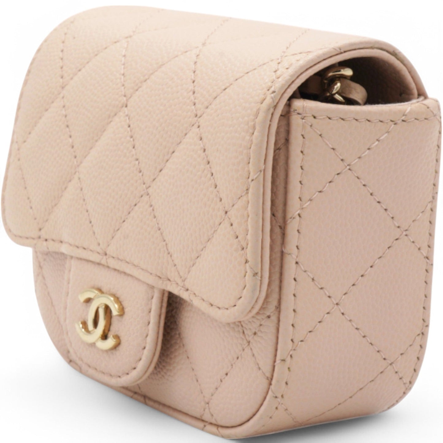 Chanel Caviar Quilted Micro Clutch With Chain Light Beige