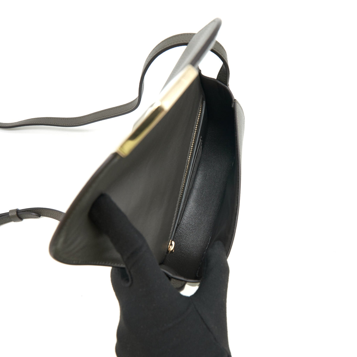 Celine Small Trotteur bag grained calfskin Olive green GHW