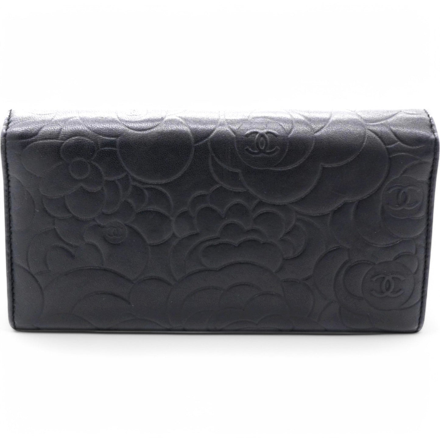 Chanel Caviar Camellia Embossed Flap Wallet Black