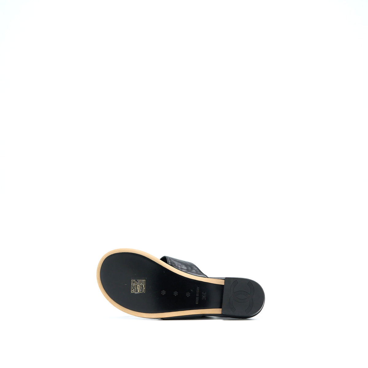 Chanel Size 36 Camelia Sandal Black Gold Tone