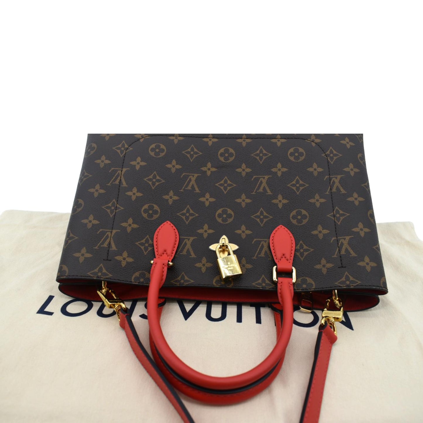 LOUIS VUITTON Flower Monogram Canvas Tote Shoulder Bag Cerise