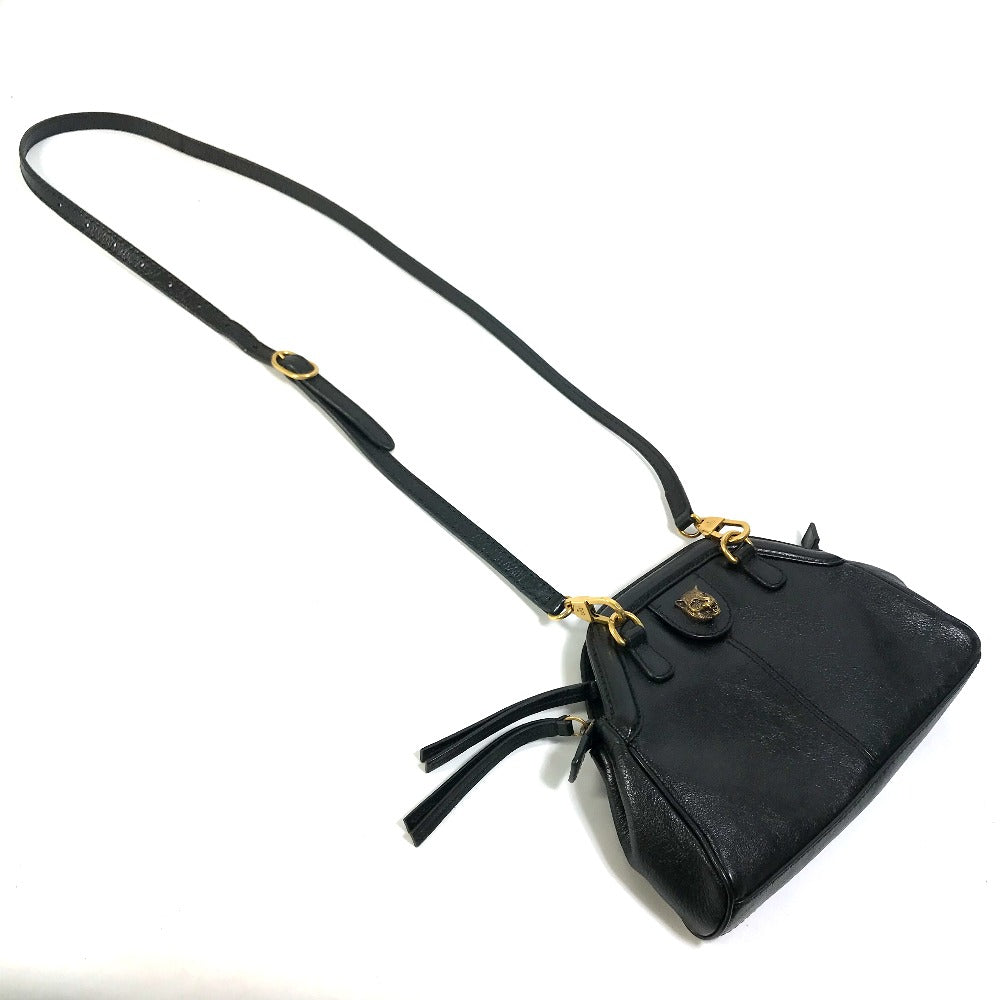 GUCCI Shoulder Bag 524620 leather black GG Marmont Liber Tiger Cat Head Women Secondhand