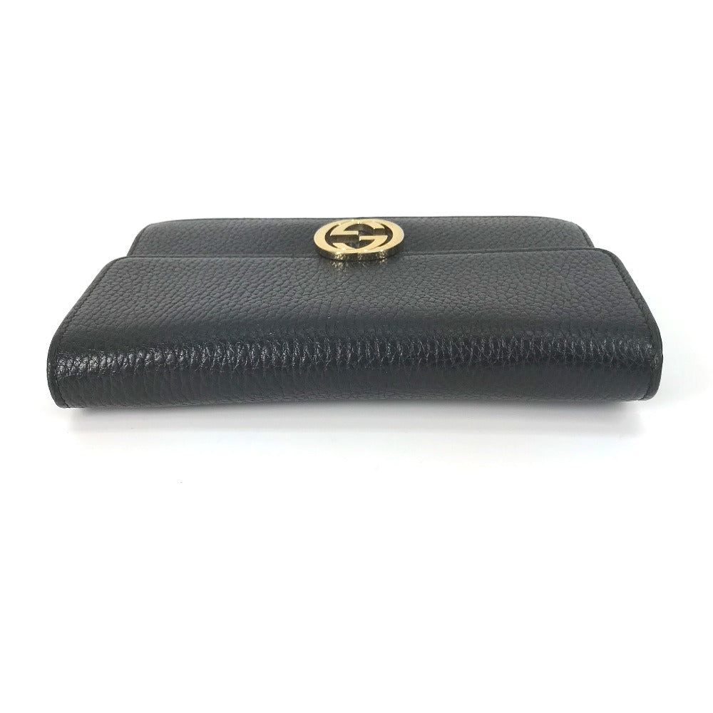 GUCCI Shoulder Bag 510314 leather black Interlocking G Chain wallet Women Secondhand