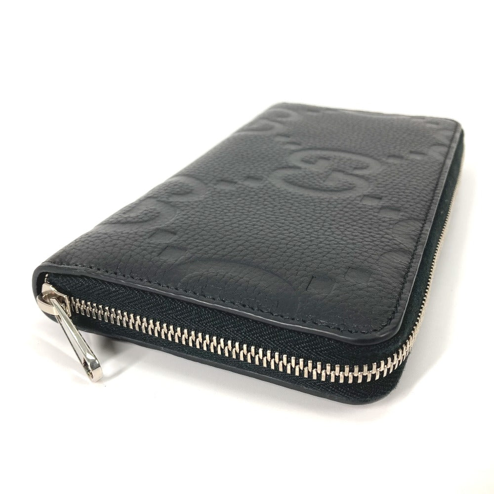 GUCCI Long Wallet Purse 739482 leather black Jumbo GG Zip wallet mens Secondhand