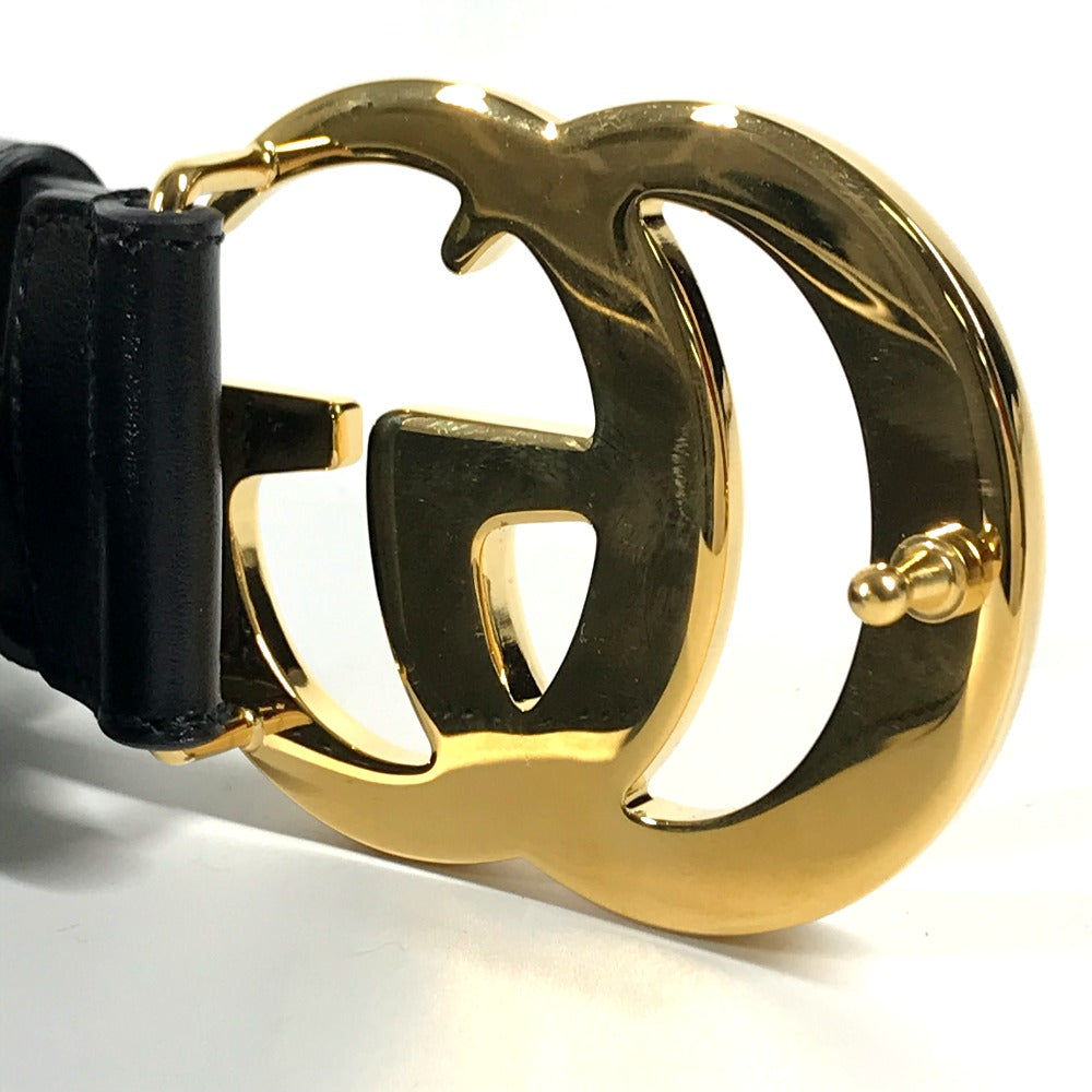 GUCCI belt 406831 leather Black x Gold GG Marmont Shiny buckle leather belt mens 80 Used