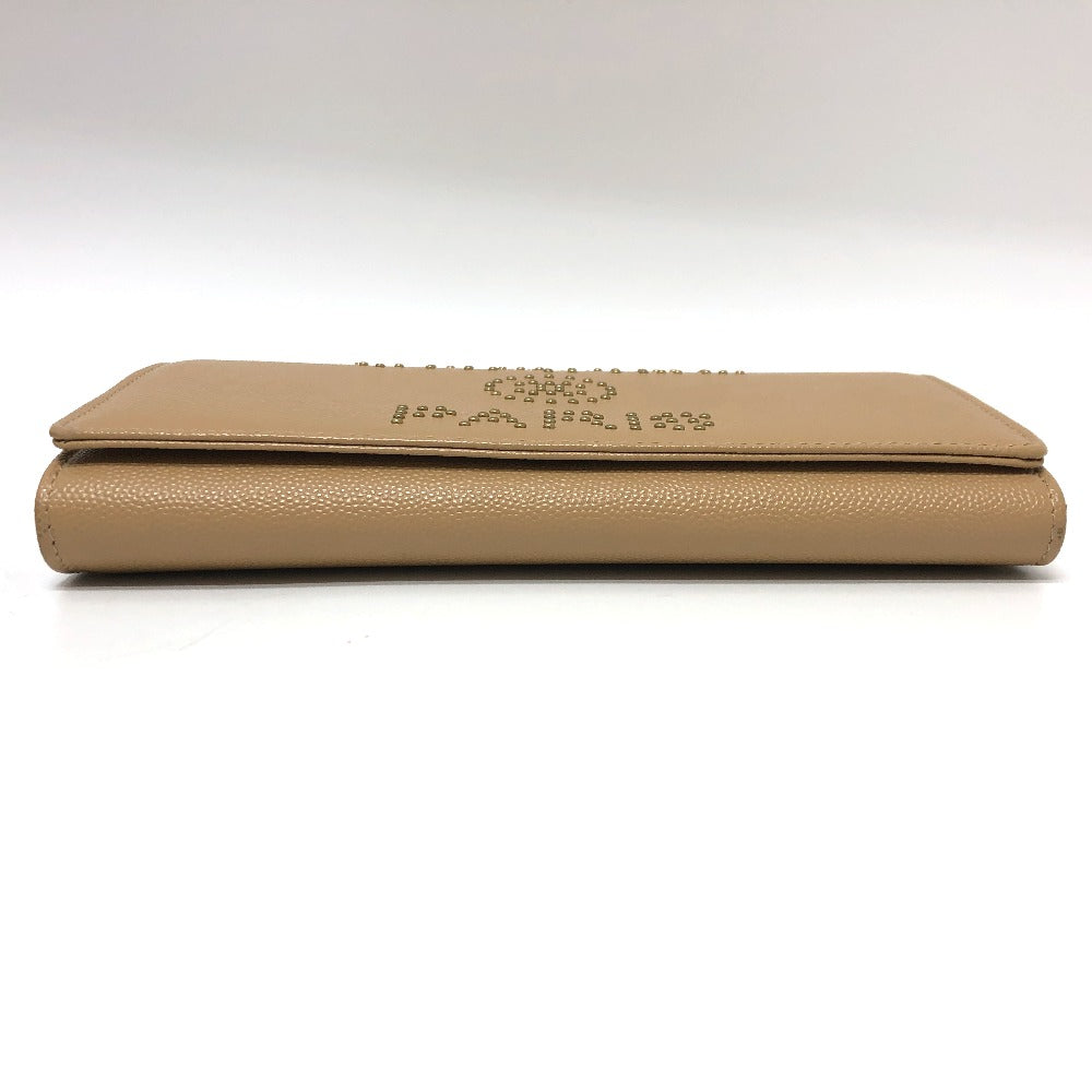 CHANEL Long Wallet Purse Caviar skin beige Long wallet Studs logo