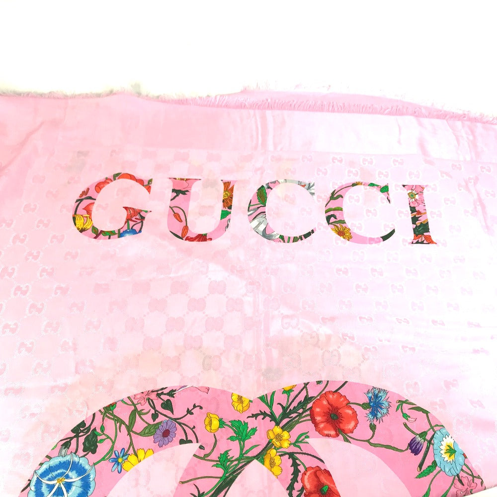 GUCCI shawl 663676 Silk, Rayon pink Floral GG logo Flora Women Used