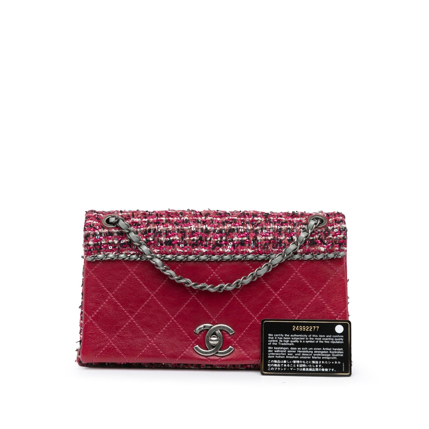 Red Chanel CC Lambskin and Tweed Flap Crossbody Bag