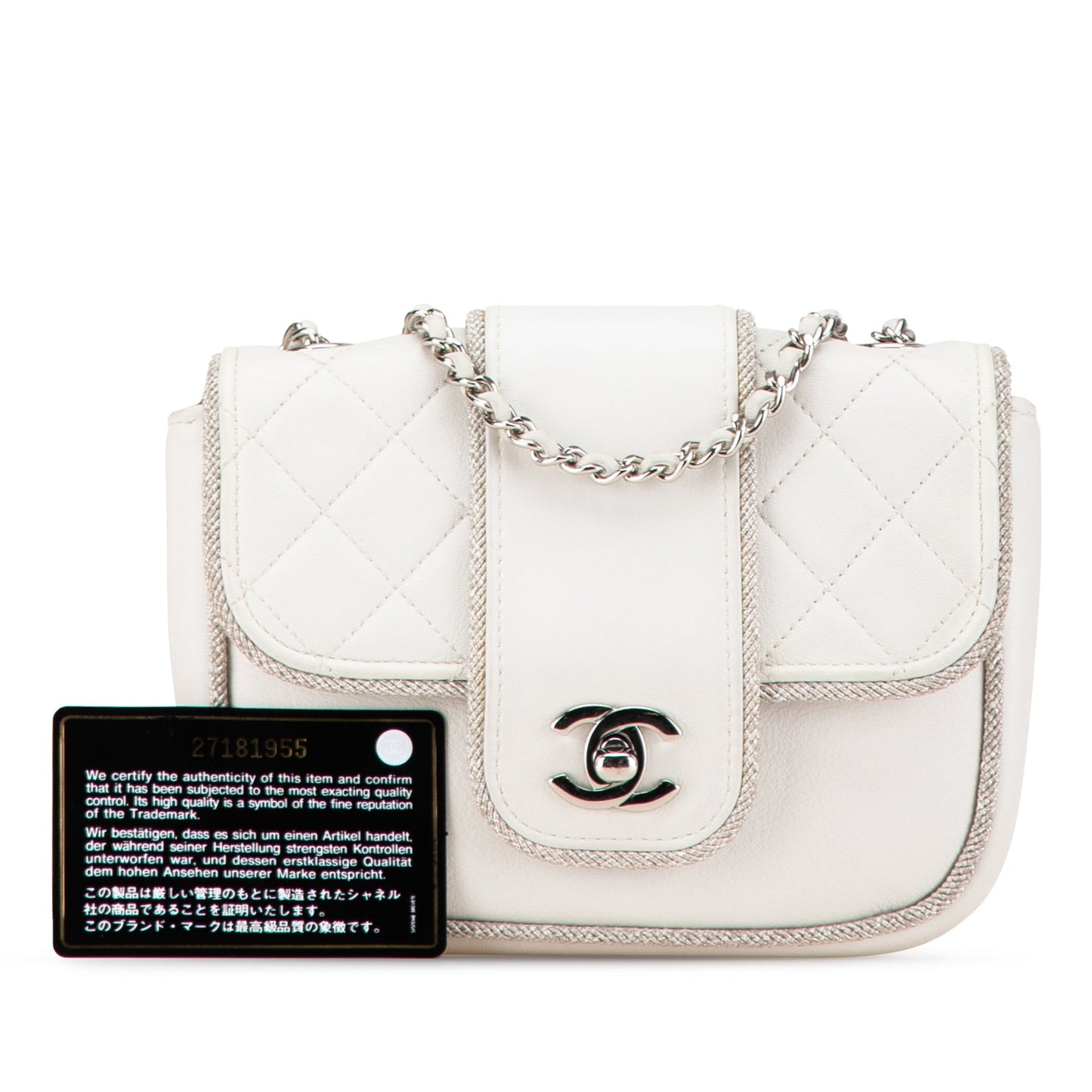White Chanel Mini Quilted Lambskin Lurex Elementary Chic Flap Crossbody Bag