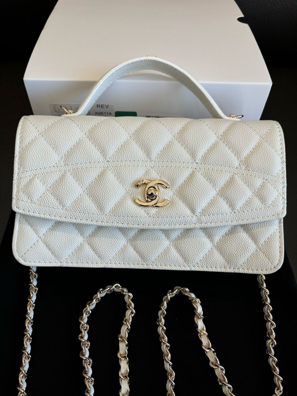 Chanel Mini Flap bag with Top Handle white Caviar