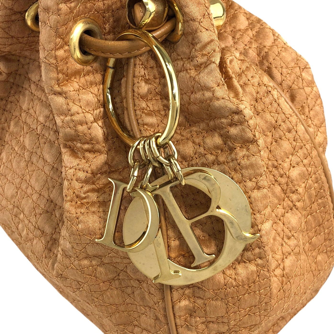 Christian Dior Cannage Logo Charm Drawstring Small Handbag Beige Vintage 8d6rbt