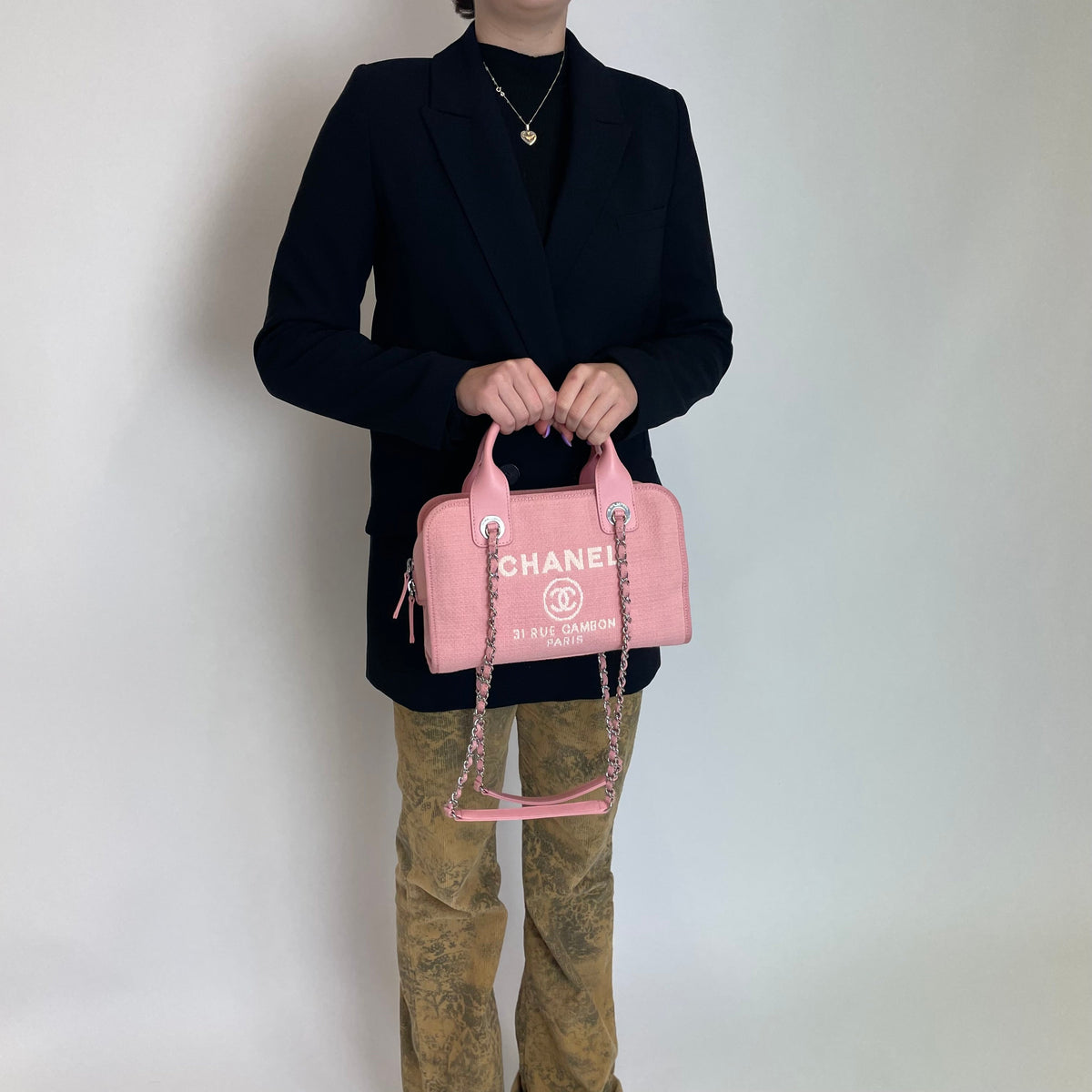 Chanel Pink Canvas and Leather Deauville Bowling Bag