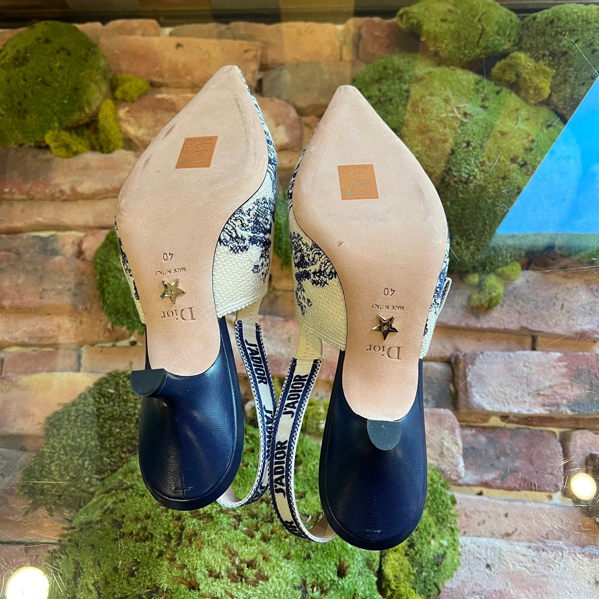 DIOR J'Adior Deep Blue Cotton Embroidered Toile de Jouy Scotland Motif Slingback Pump SZ40(10US)