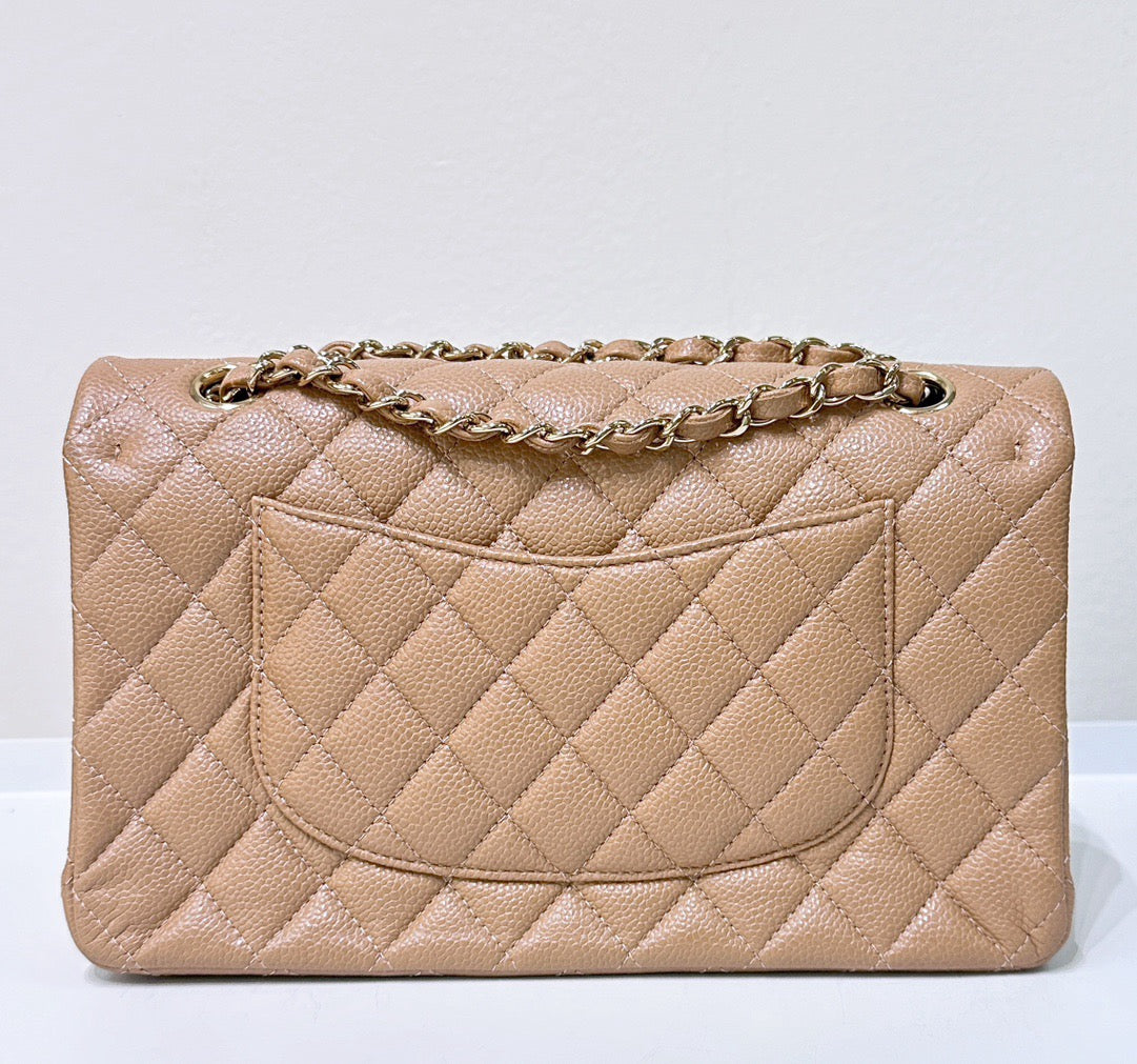 CHANEL Caviar Quilted Medium Double Flap Beige