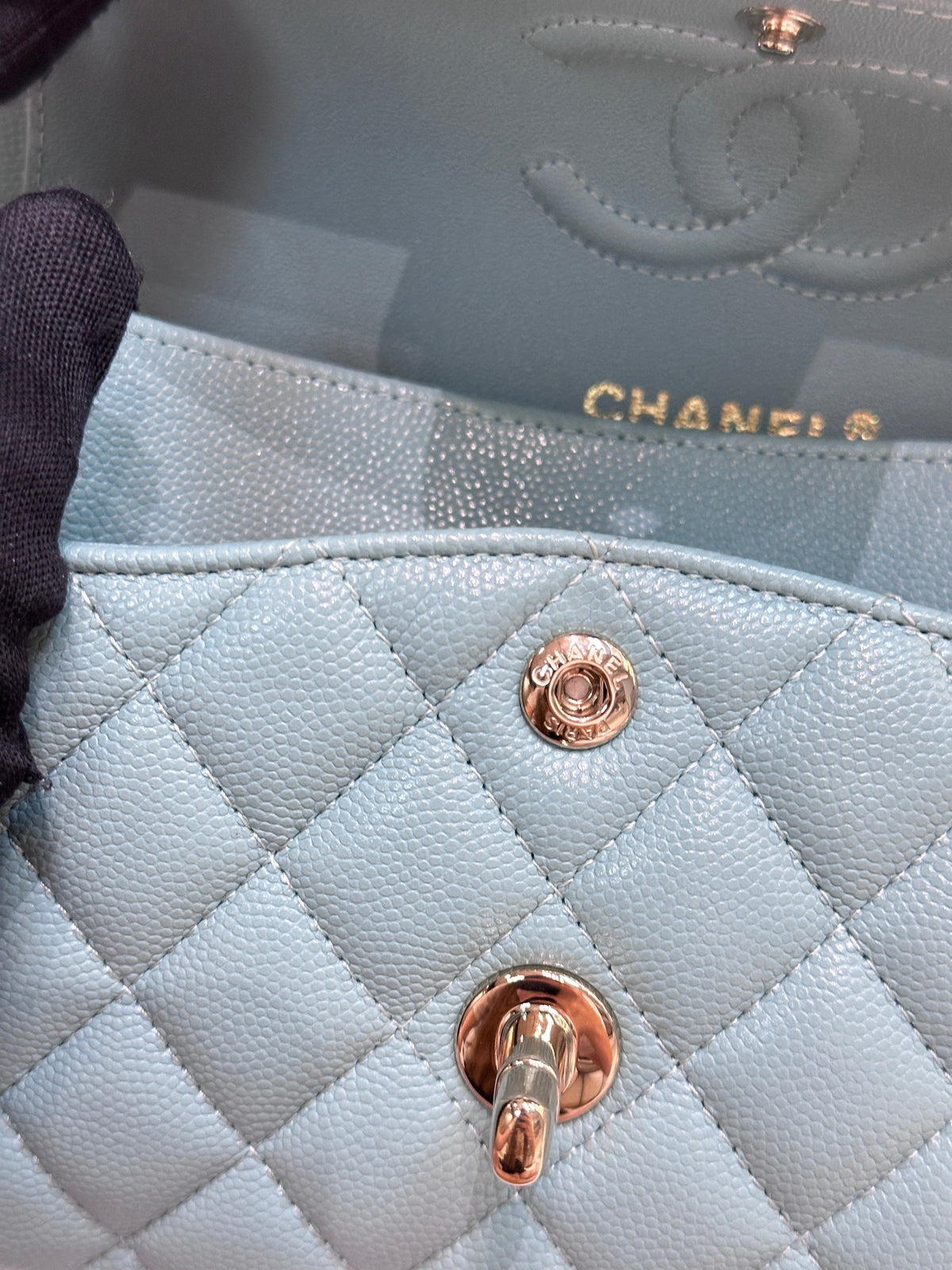 Chanel Small Classic Caviar Double Flap Tiffany Blue 20C GHW