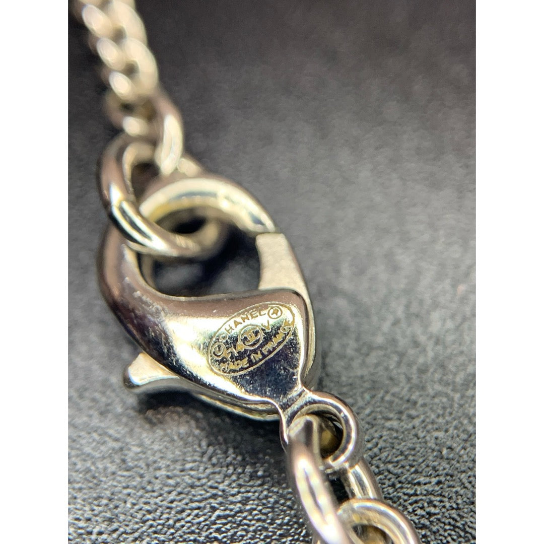 Very Good ( Rank A) |CHANEL COCO Mark Rhinestone Necklace Silver|V25061909