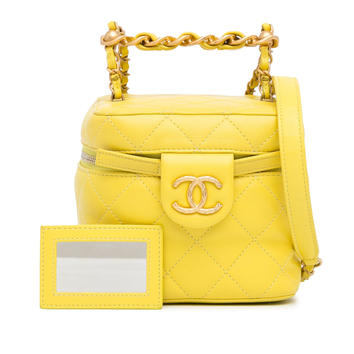 Yellow Chanel CC Quilted Lambskin Vanity Case