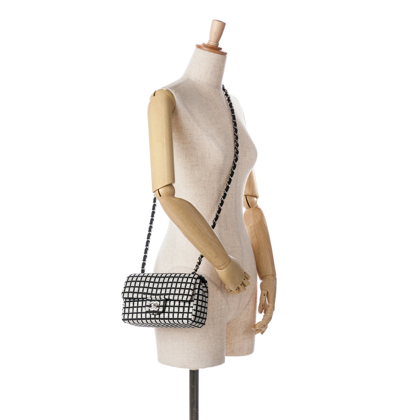 White Chanel Mini Rectangular Classic Ribbon Tweed Double Flap Crossbody Bag