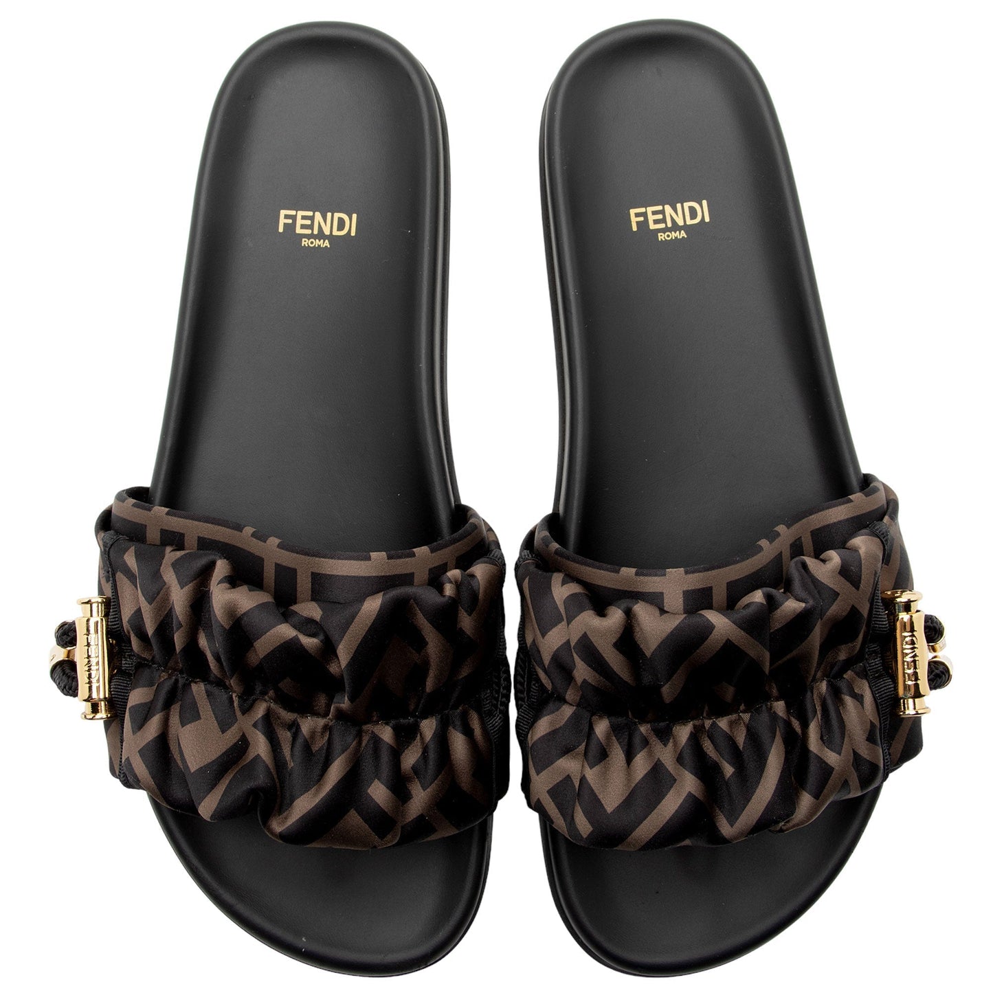Fendi Satin FF Feel Slides - Size 8 / 38 (SHF-RuHXur)