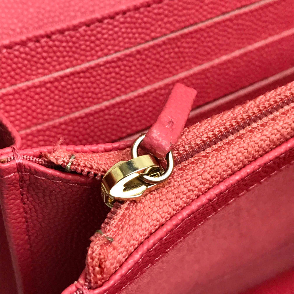 CHANEL Long Wallet Purse A80971 Caviar skin pink CC COCO Mark Matrasse Mademoiselle Women Used
