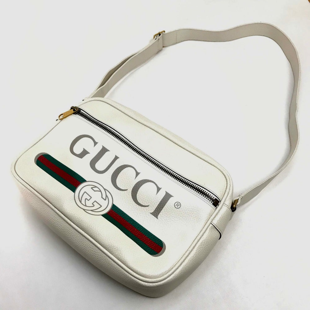 GUCCI Shoulder Bag 523589 leather white Logo print Women Secondhand