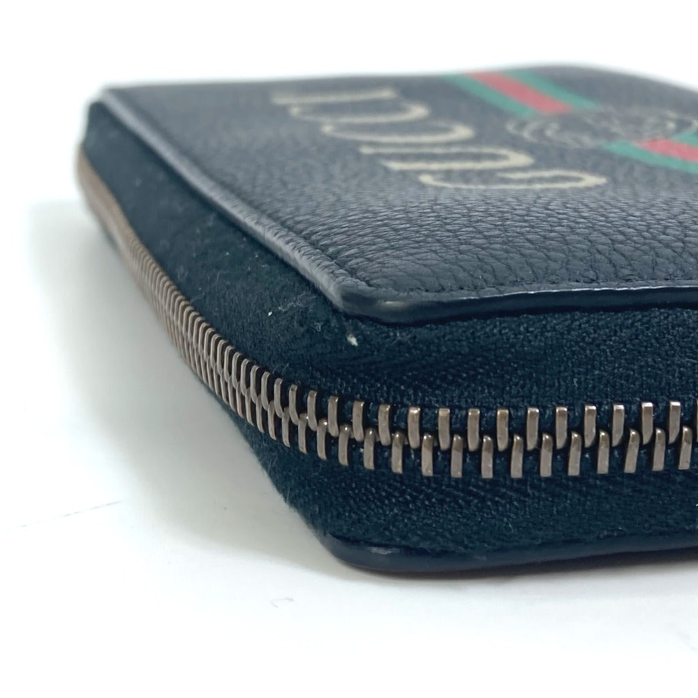 GUCCI Long Wallet Purse 496317 leather black Sherry line GUCCI logo print mens Secondhand