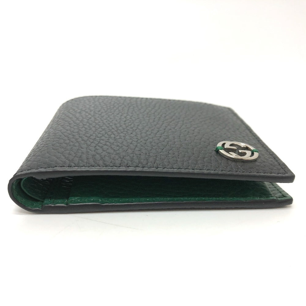 GUCCI Folded wallet 610466 leather black Interlocking G mens Secondhand