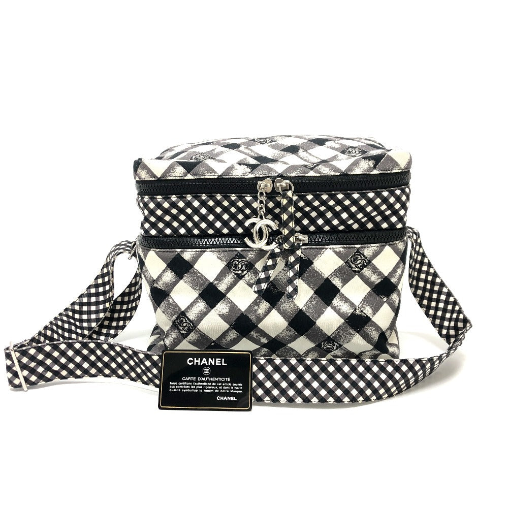 CHANEL Shoulder Bag canvas white Check COCO Mark Cooler bag Women Used