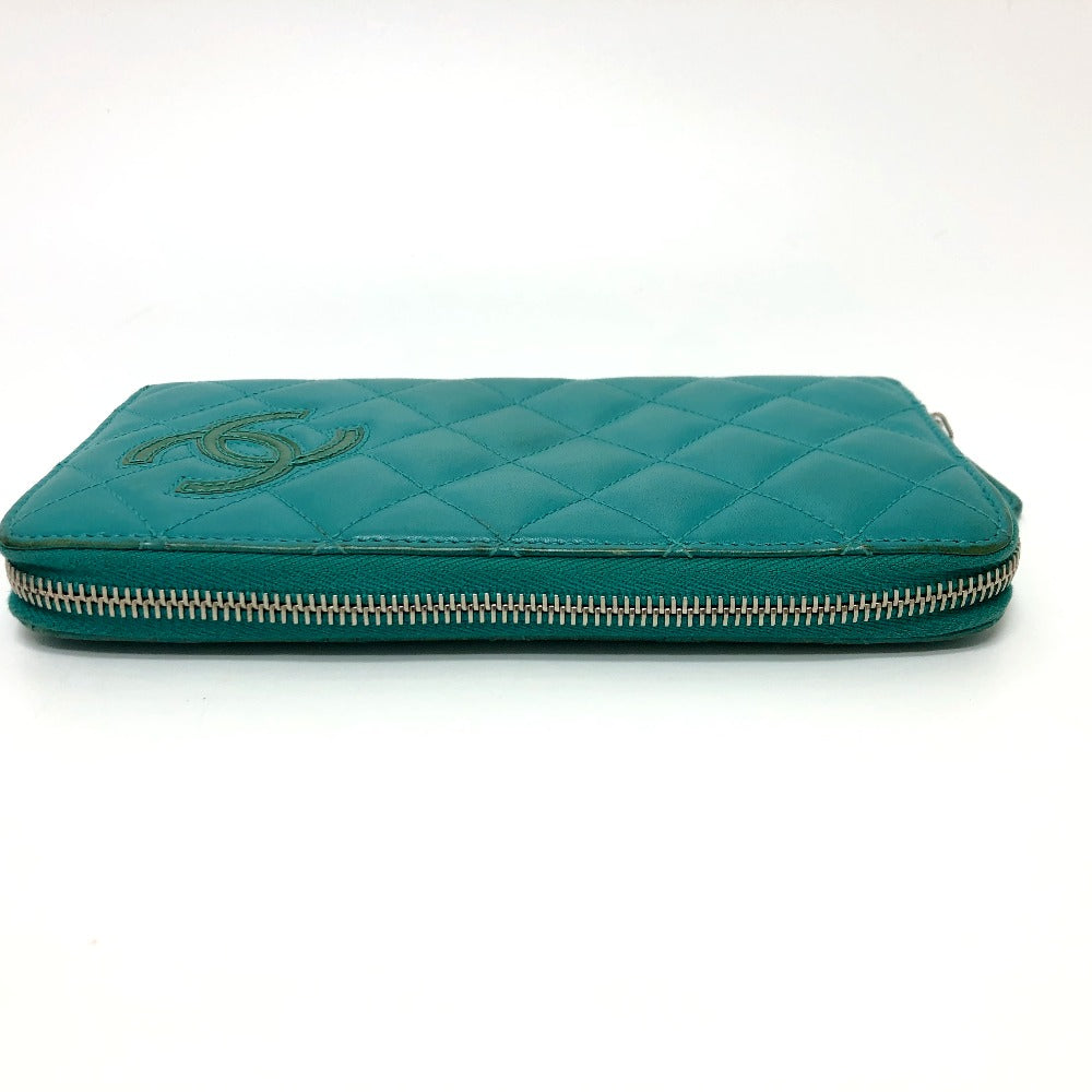 CHANEL Long Wallet Purse leather green COCO Mark Matrasse