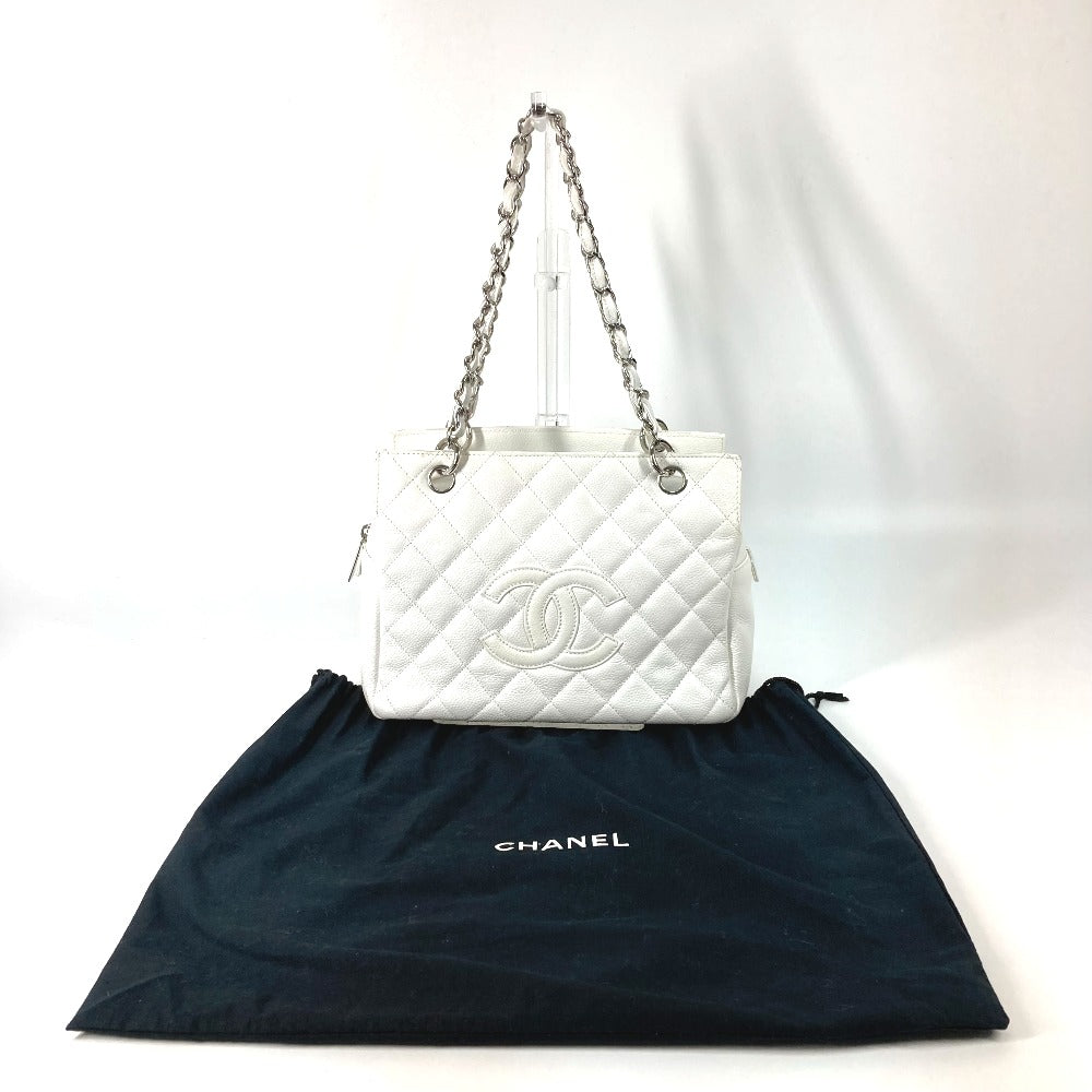 CHANEL Tote Bag Caviar skin white CC COCO Mark Timeless Matelasse Quilting Women Used