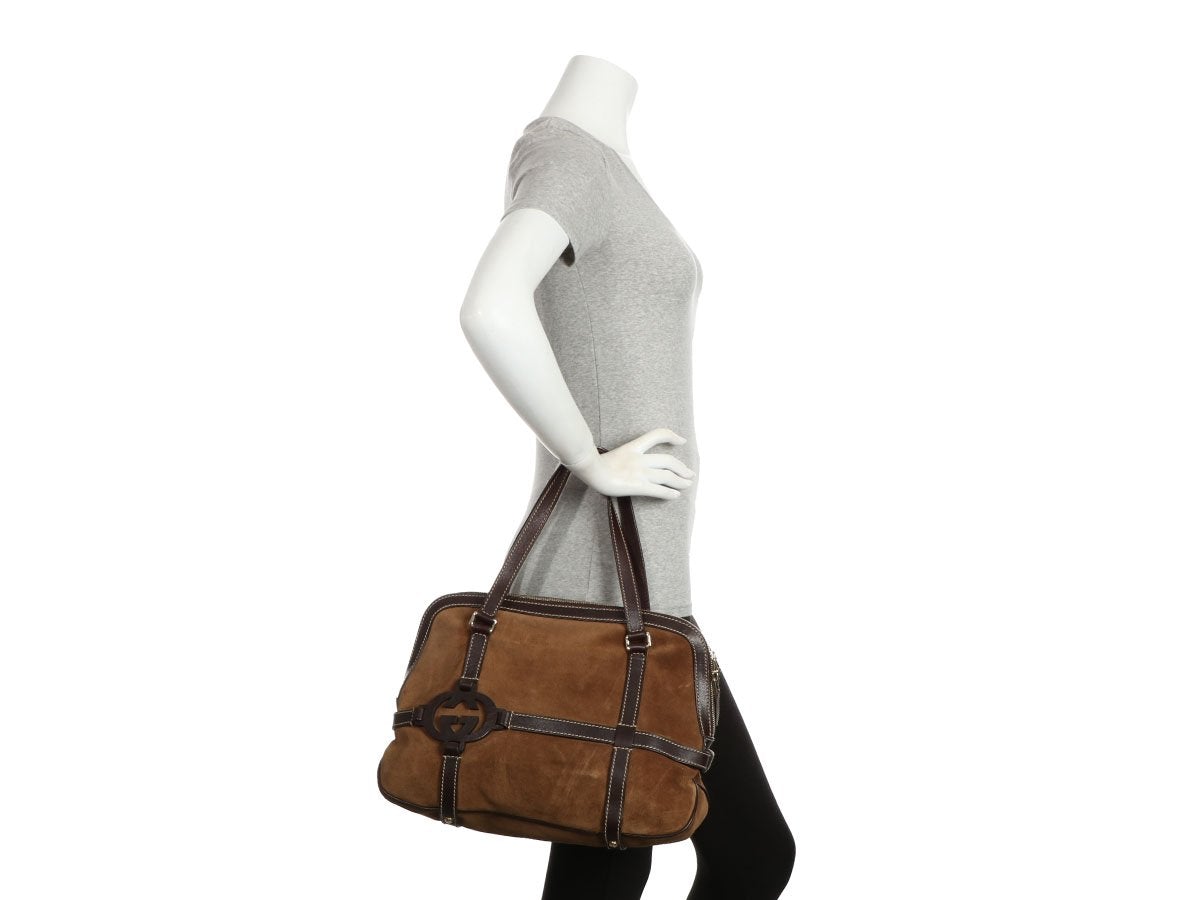G*G Brown Suede Interlocking Satchel