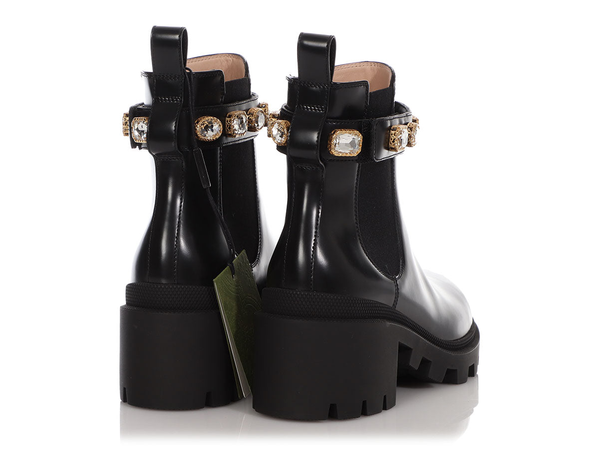 Gucci Black Jeweled Belted Ankle Boots