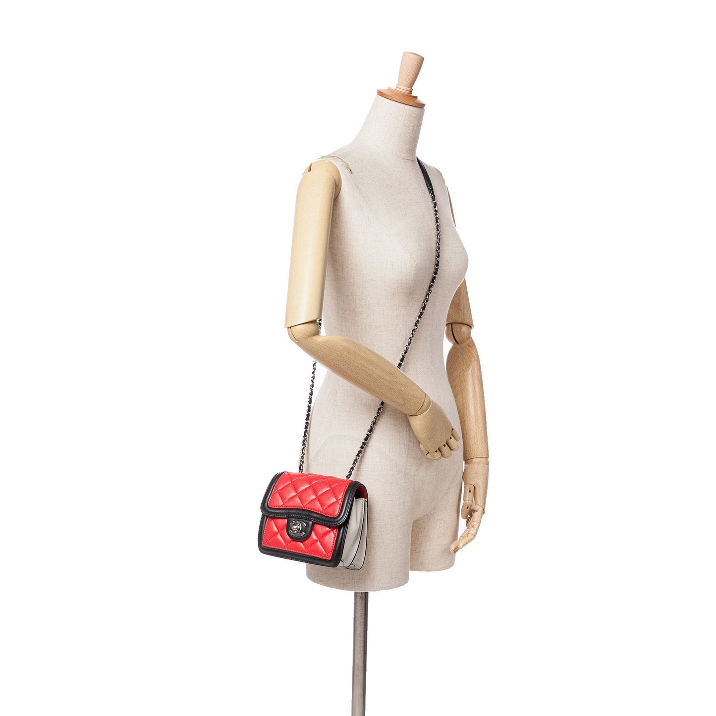 Red Chanel Mini Square Lambskin Graphic Flap Crossbody
